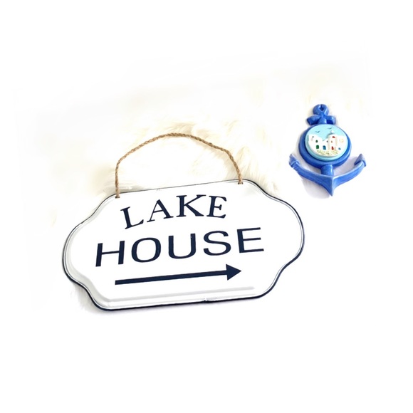 Lake House Sign Home Decor Shabby Chic White Black - Picture 2 of 6
